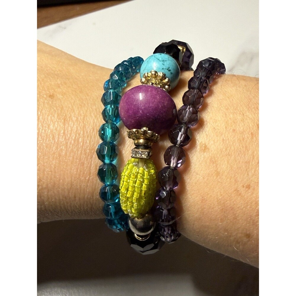 Set of Beaded Bracelets Blue Purple Green Gold Punk Boho Jewelry Aldo